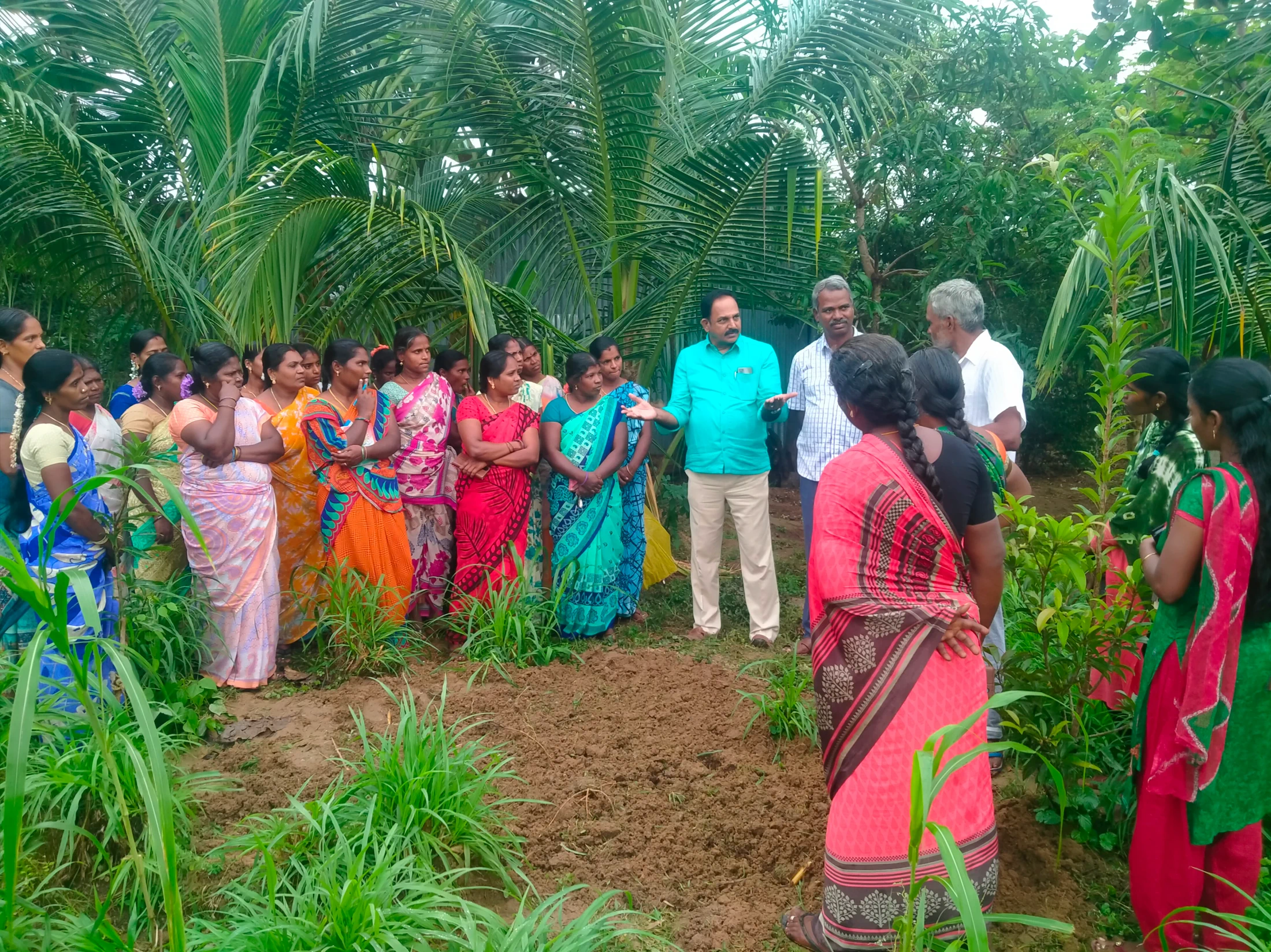 Community training group in a garden