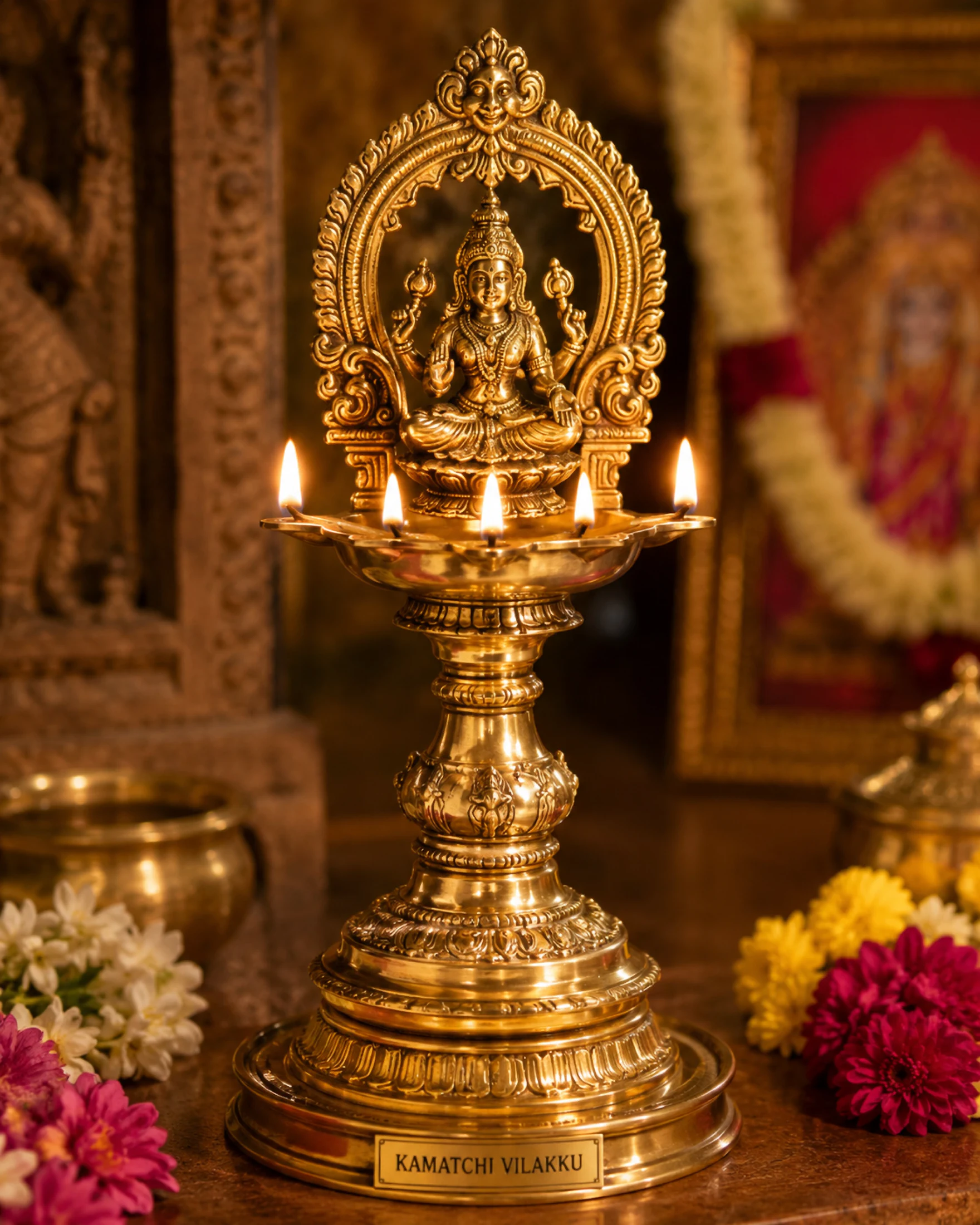 Traditional brass lamp at the sanctuary