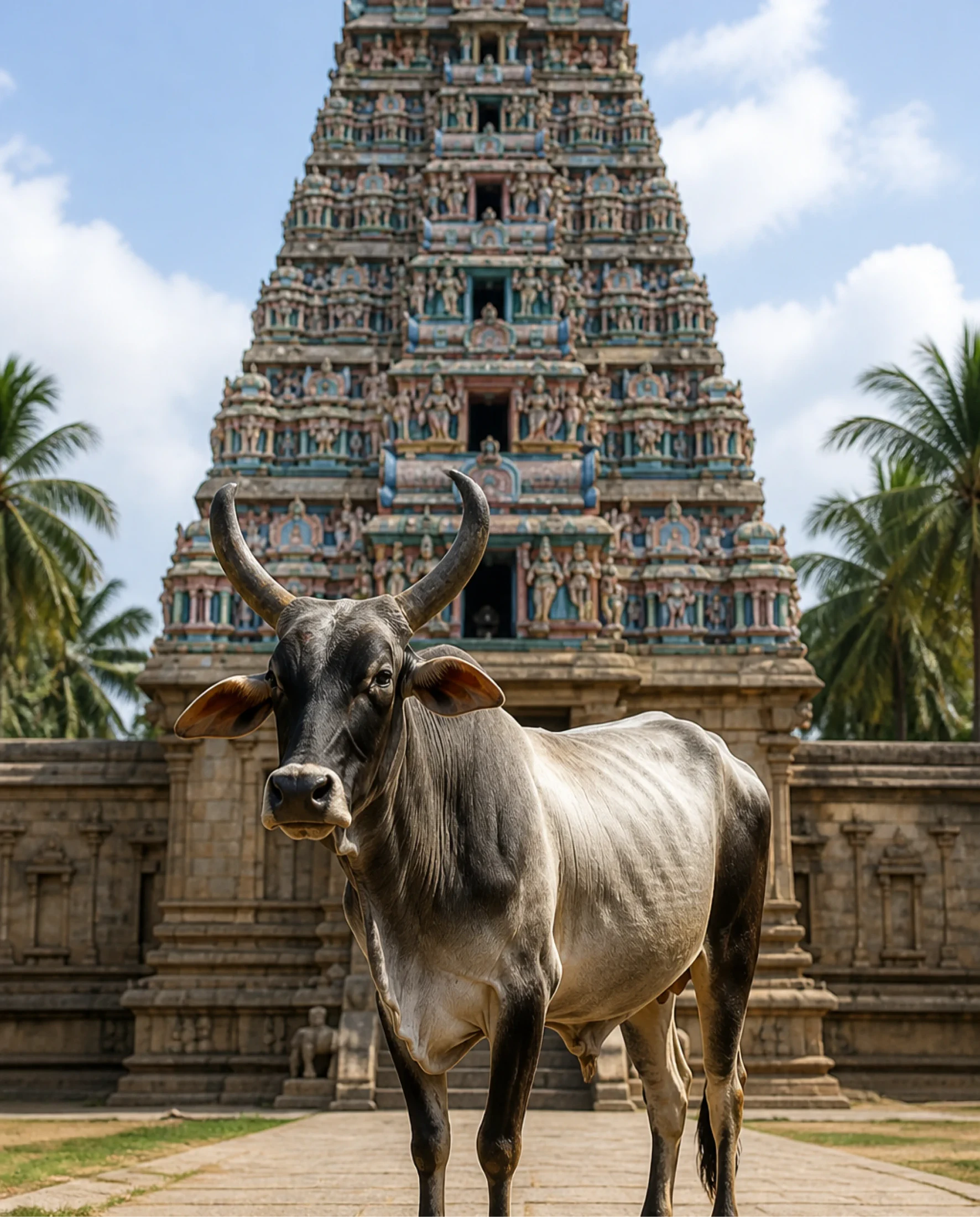 Gomadha in front of temple